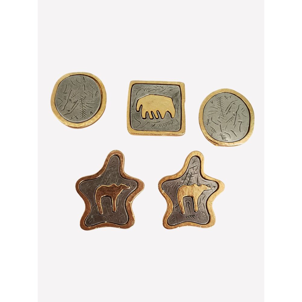 5 Tribal Theme Button Covers Gold Silver Tone Elephant Abstract Vintage 90s Y2k